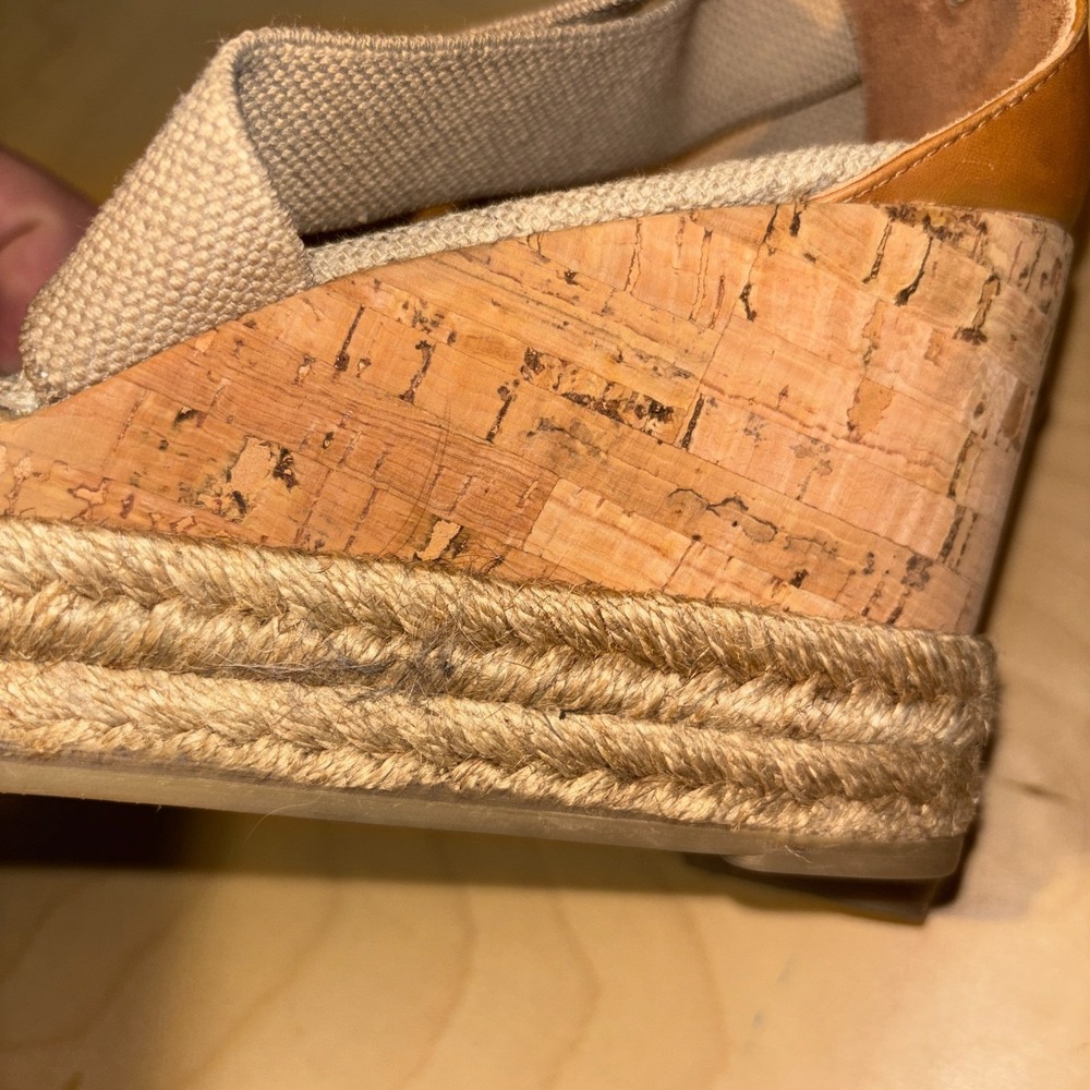 Tory Burch Natanya Espadrille Wedges Women Sz 7 Beige Linen Cork Sandal Spain - Picture 9 of 12
